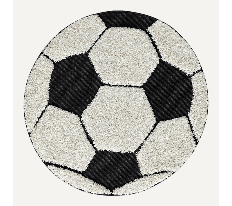 Tapis Lou Enfant Football, Noir Blanc, 200 Cm Ronde