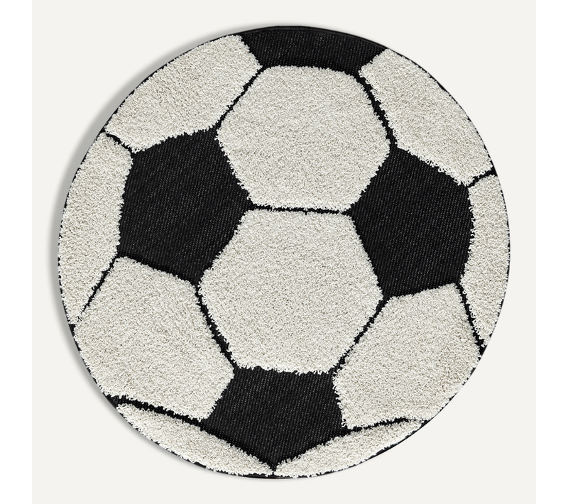 Tapis Lou Enfant Football, Noir Blanc, 160 Cm Ronde
