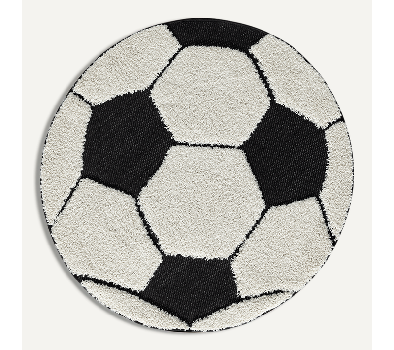 Tapis Lou Enfant Football, Noir Blanc, 80 Cm Ronde