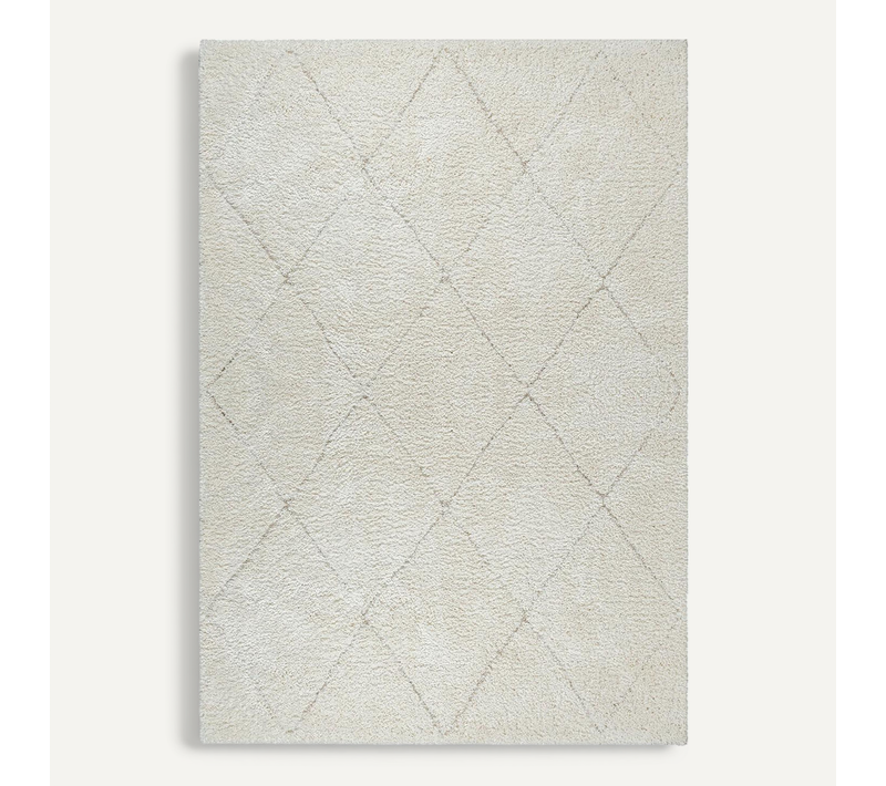 Tapis Bahar Shaggy Motif Losange, Crème, 80x150 Cm