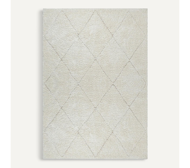 Tapis Bahar Shaggy Motif Losange, Crème, 140x200 Cm