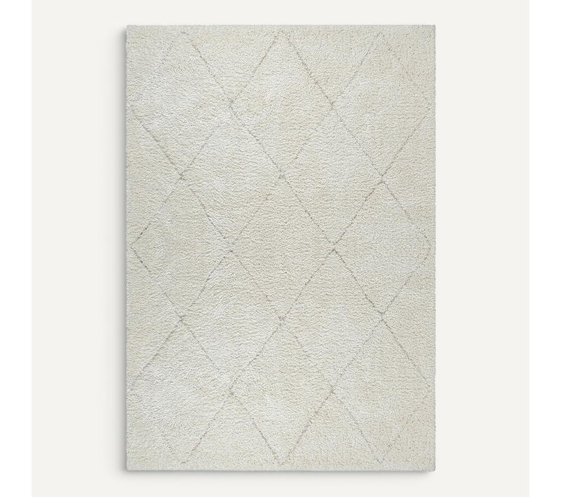 Tapis Bahar Shaggy Motif Losange, Crème, 240x340 Cm