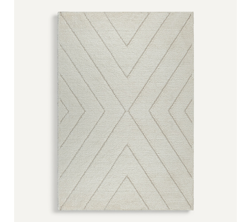 Tapis Bahar Shaggy Motif Triangle, Crème, 200x290 Cm