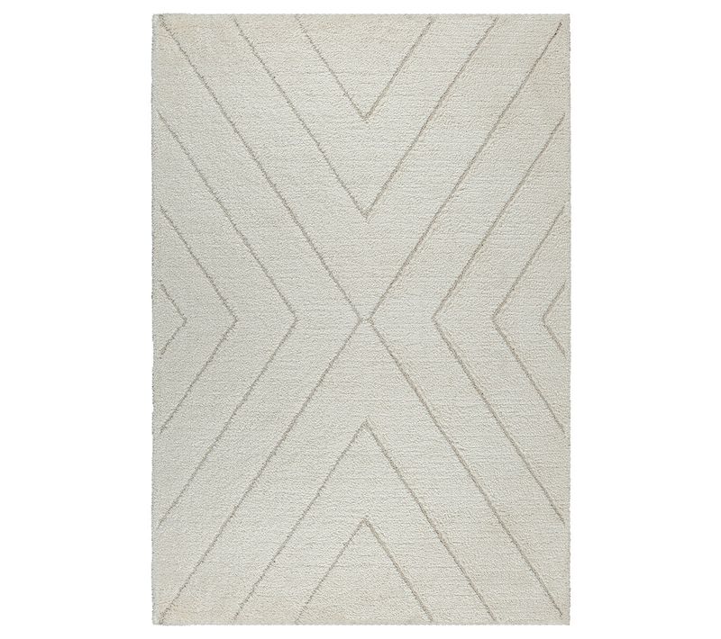 Tapis Bahar Shaggy Motif Triangle, Crème, 240x340 Cm