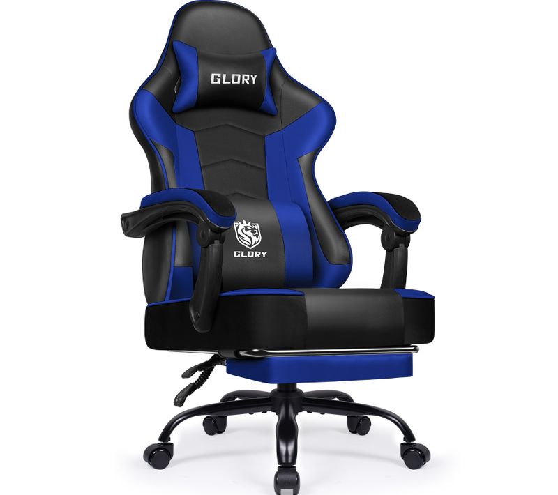 Chaise Gaming Ergonomique, Fauteuil Gaming Inclinable 90°à 170°,charge 150kg，noir-bleu