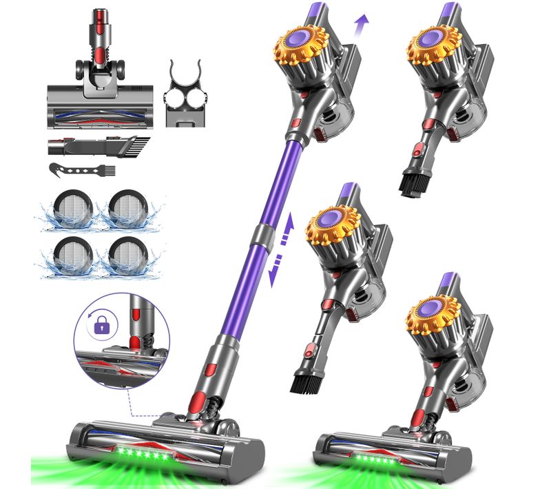 Aspirateur balai auto-portant puissant sans fil 42kpa/1.6L/60 Min MAX d'Autonomie, Lumière Verte