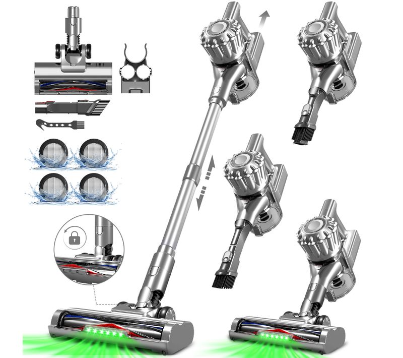 Aspirateur Balai Auto-portant Puissant Sans Fil 40kpa/1.6l/60 Min Max D'autonomie, Lumière Verte