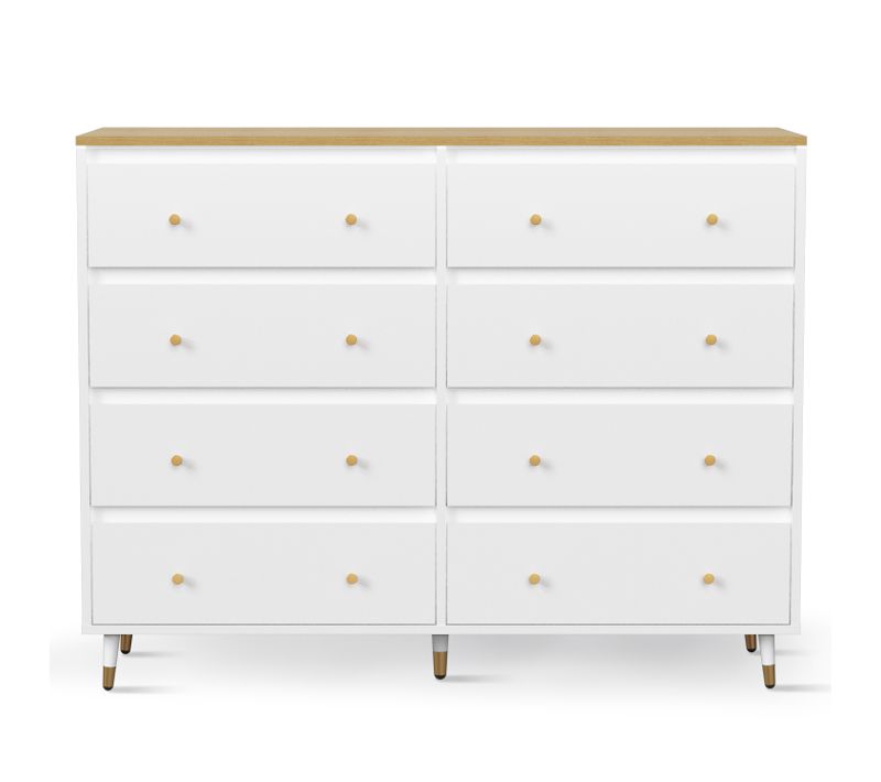 Commode 2x4 Tiroirs Bois Massif Commode Meuble De Rangement Pour Chambre Salon 40x120x98cm Blanche