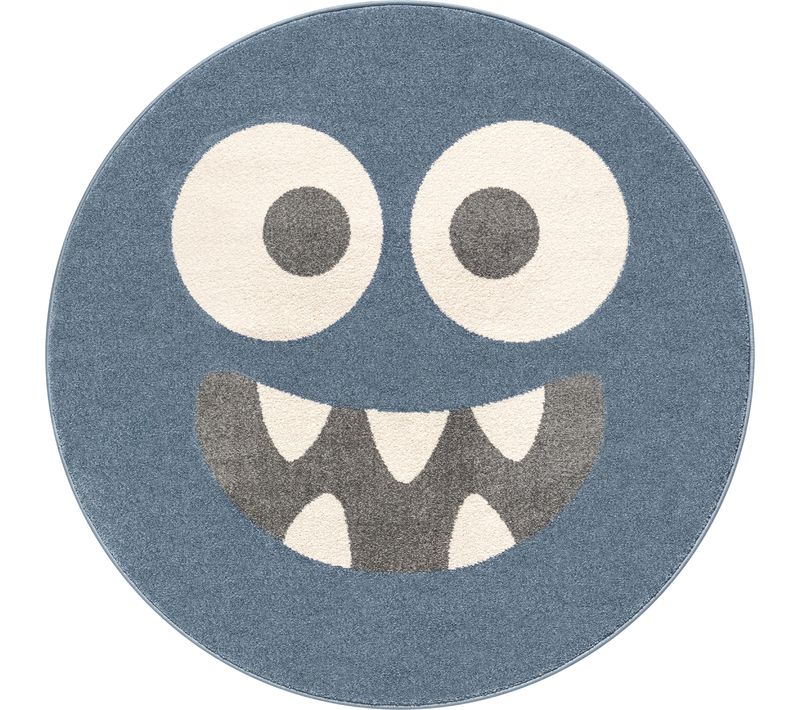 Tapis Sound Enfant Monstres Contemporain, Bleu, 120 Cm Rond