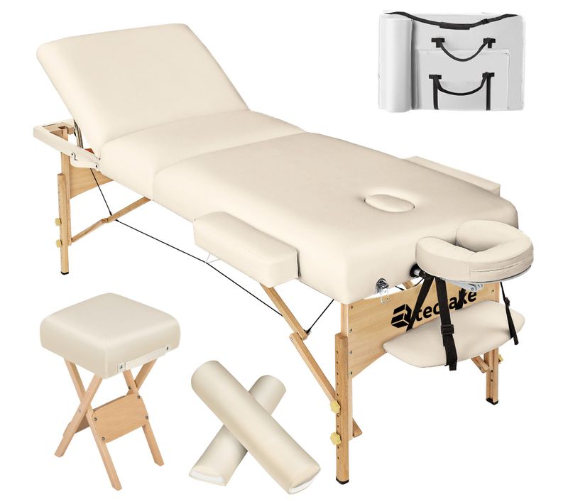 Set De Table De Massage 3 Zones Rembourrage épais 10 Cm Support 250 Kg Beige L191xl70 Cm