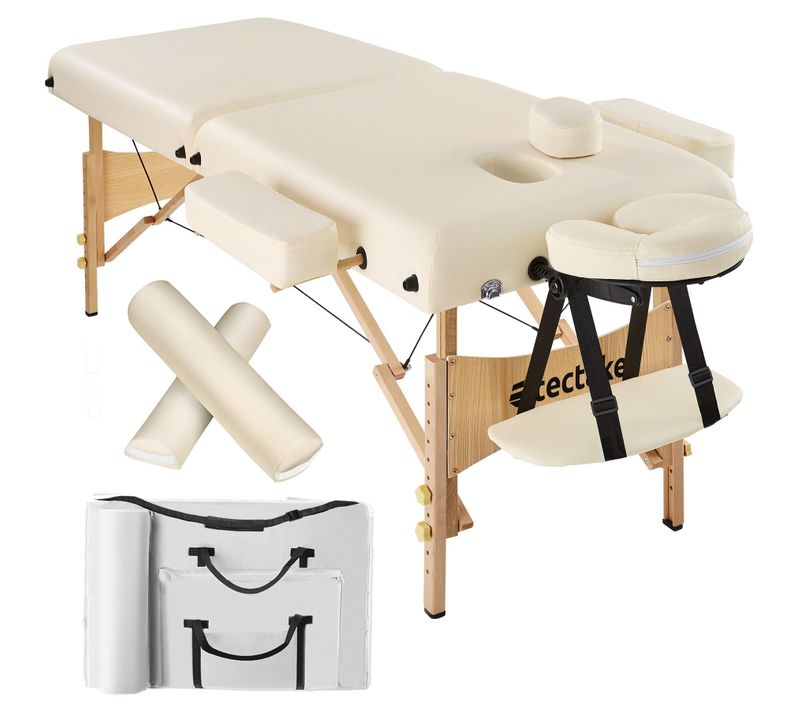 Table De Massage Pliante 2 Zones Rembourrage 7,5 Cm Appui-tête Ergonomique Beige 187x59cm