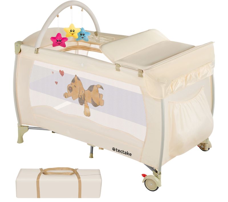 Lit De Voyage Pour Enfants Pliable Réglable En Hauteur Sac De Transport Compris Beige