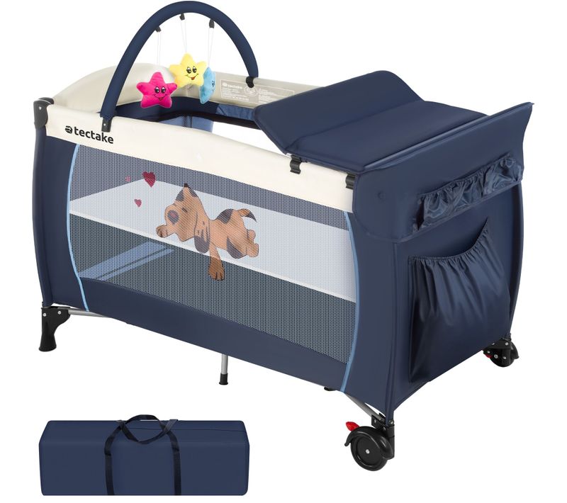 Lit De Voyage Pour Enfants Pliable Réglable En Hauteur Sac De Transport Compris Bleu