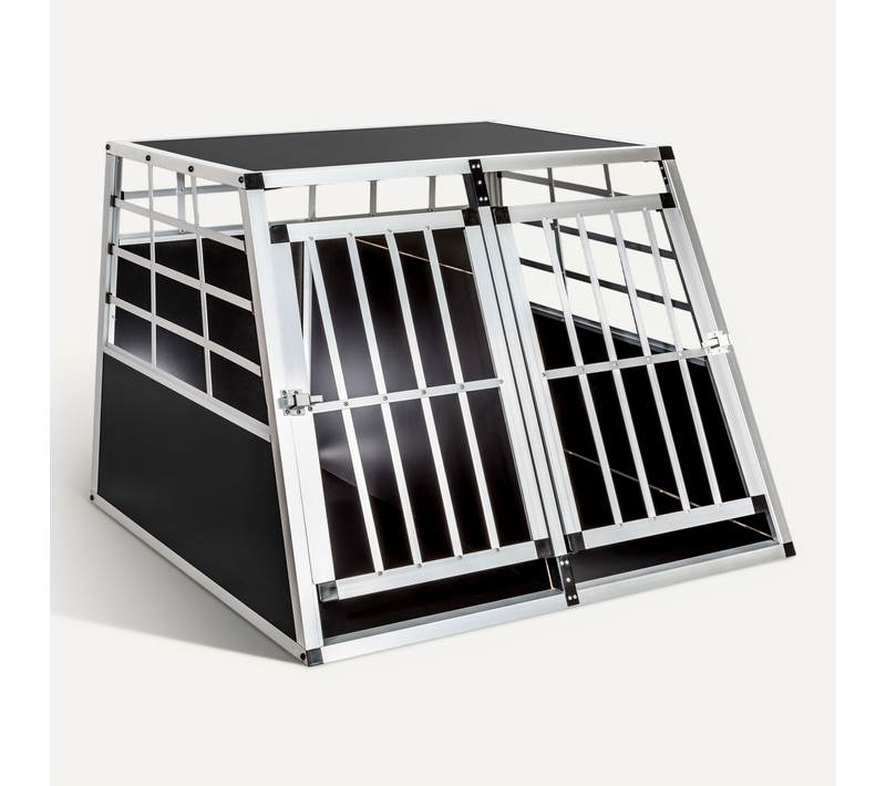 1 Cage De Transport Pour Chiens Double Sécurisée En Aluminium Noir