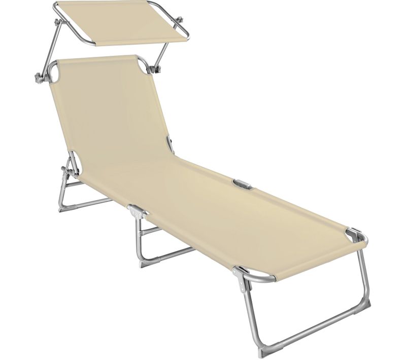 Transat Pliable En Acier Et Polyester Dossier Réglable, Anti Uv, Beige