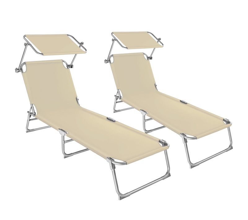 Lot De 2 Transats De Jardin Pliables Acier Réglable 4 Positions Beige