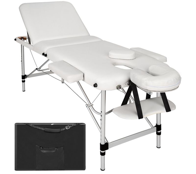 Table De Massage Pliante 3 Zones Rembourrage épais Vinyle Résistant Blanc Réglable 210x95cm