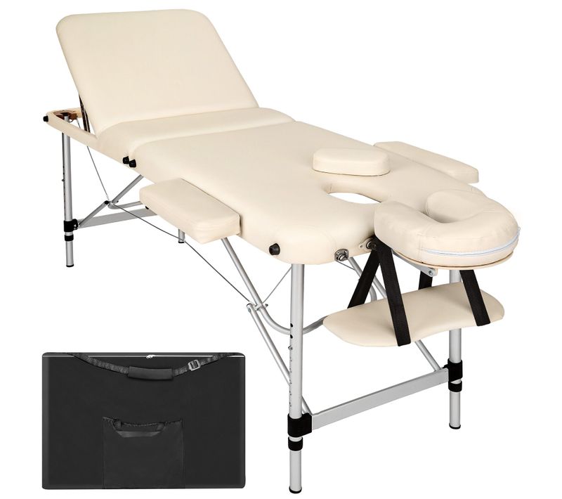 Table De Massage Pliante 3 Zones Beige Rembourrage épais Vinyle Imperméable 210x95cm Réglable
