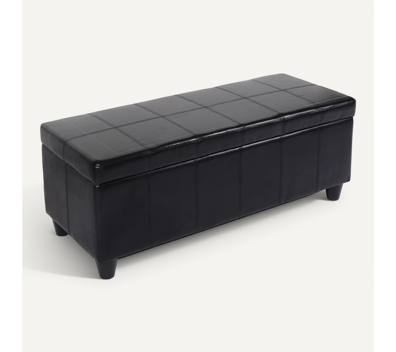 Banc De Rangement Rembourrée Kriens Cuir Reconstitué 112x45x45cm Noir