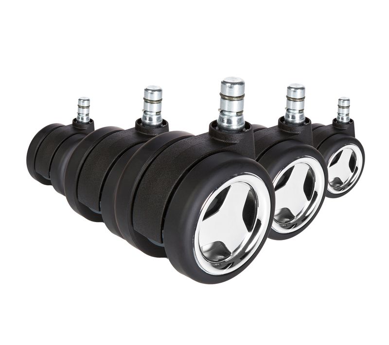 Roulettes 5x Rolo Game No-noise 11mm/60mm Métal, Plastique, Chrome Chrome/noir