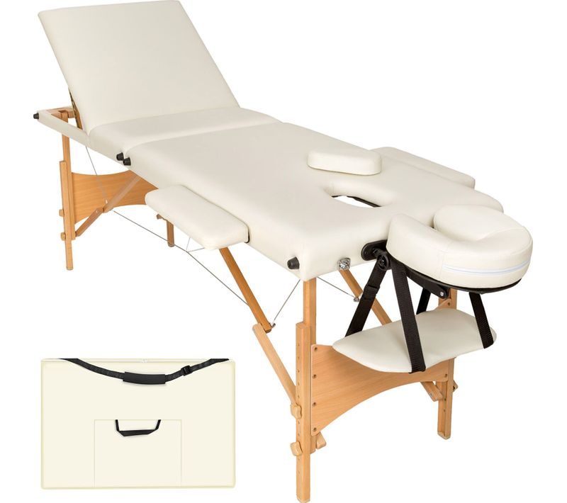 Table De Massage Portable Pliante à 3 Zones Avec Cadre En Bois 61cm De Large Beige