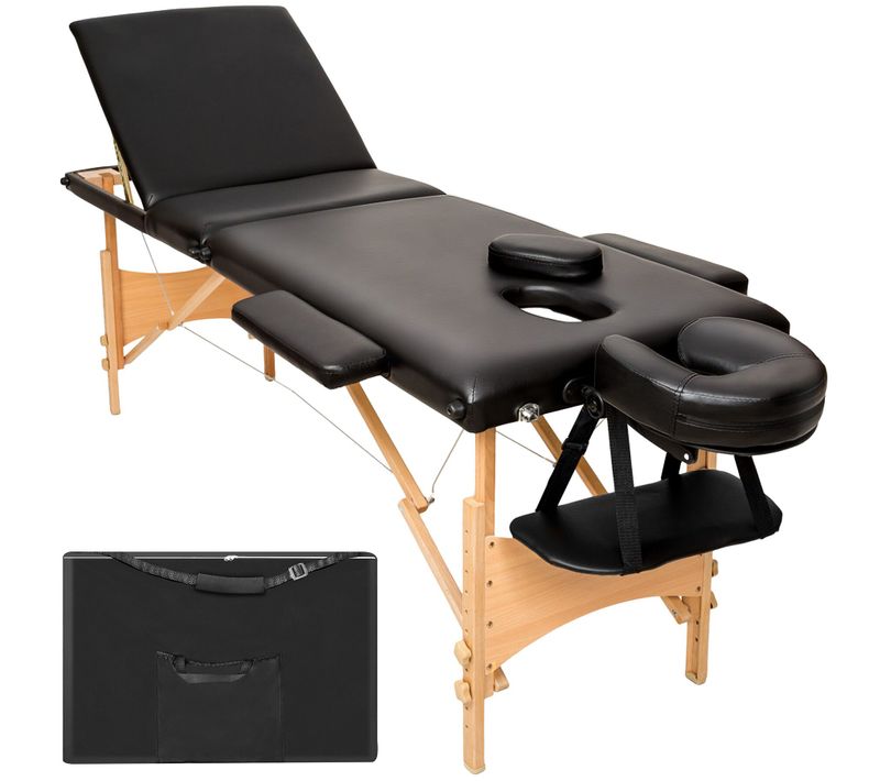 Table De Massage Portable Pliante à 3 Zones Daniel En Bois, Cuir Synthétique Noir