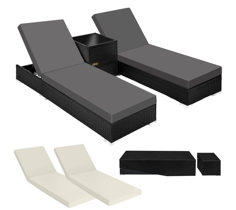 Lot De 2 Bains De Soleil Résine Tressée Table Acier Noir