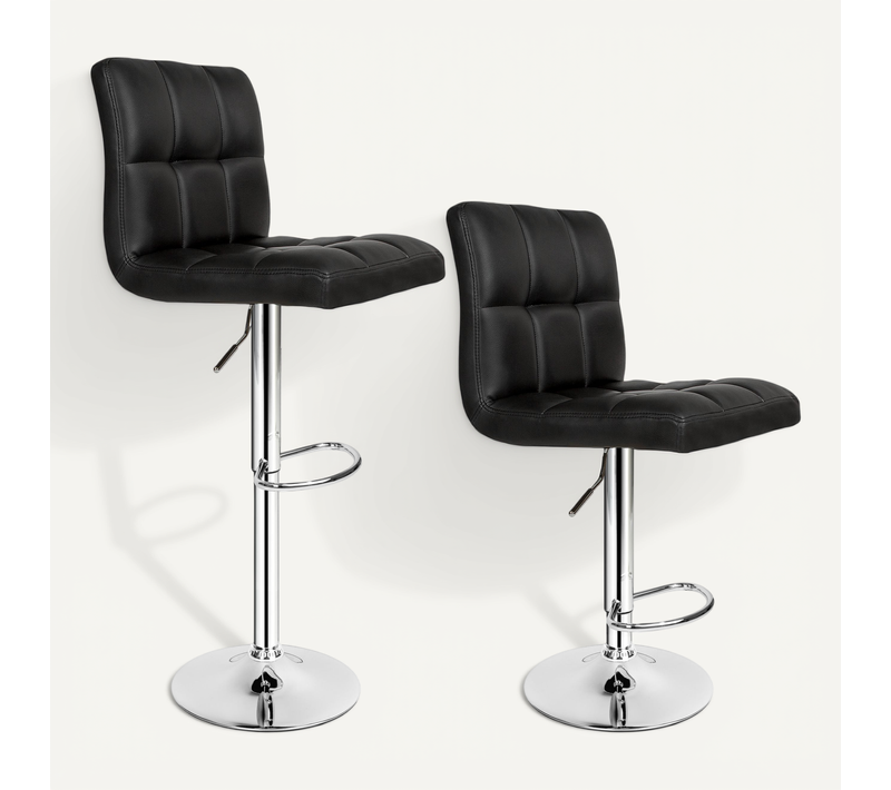 Lot De 2 Tabourets De Bar Cuir Synthétique Hauteur 62,5-82,5 Cm Noir