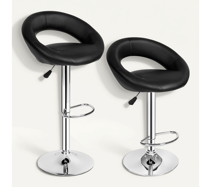 Lot 2 Tabourets De Bar Cuir Synthétique Hauteur D'assise 63-83cm Noir
