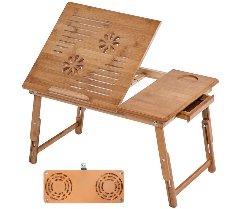 1 Table Pour Ordinateur Portable, Table De Lit En Bambou En Bois Marron