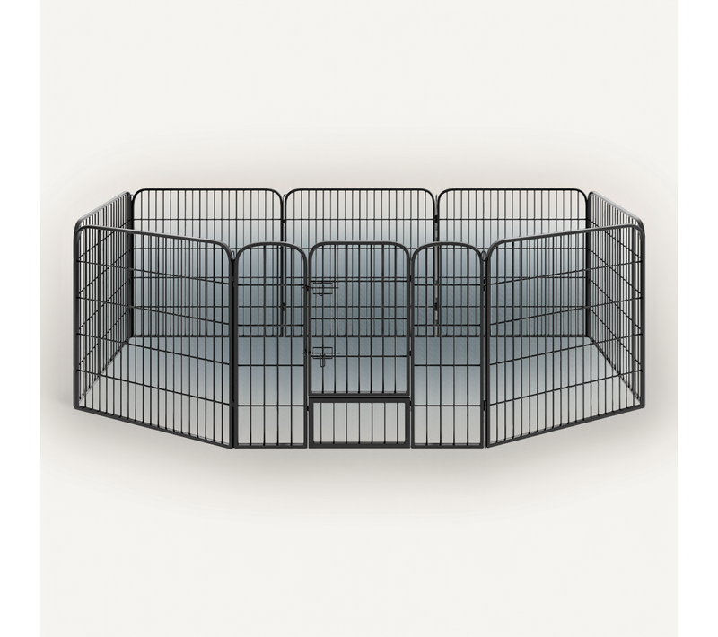 Enclos Chien Modulable 4 Agencements Extrêment Robuste Pliable Double Verrou Acier Gris D.210cm