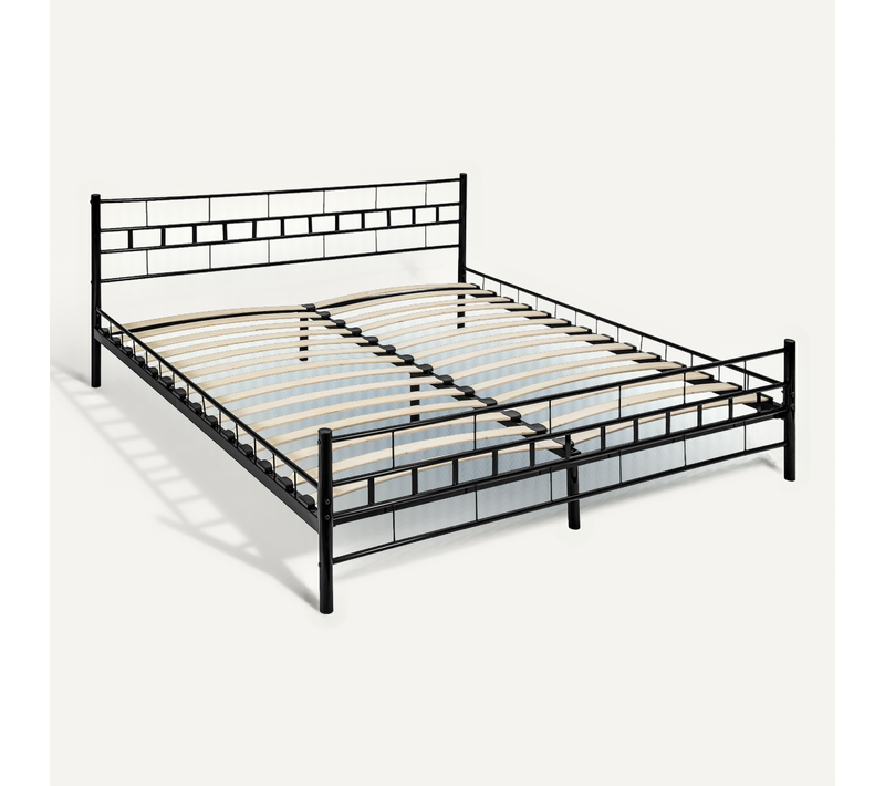 1 Lit Design Moderne Avec Sommier Malte En Acier Noir
