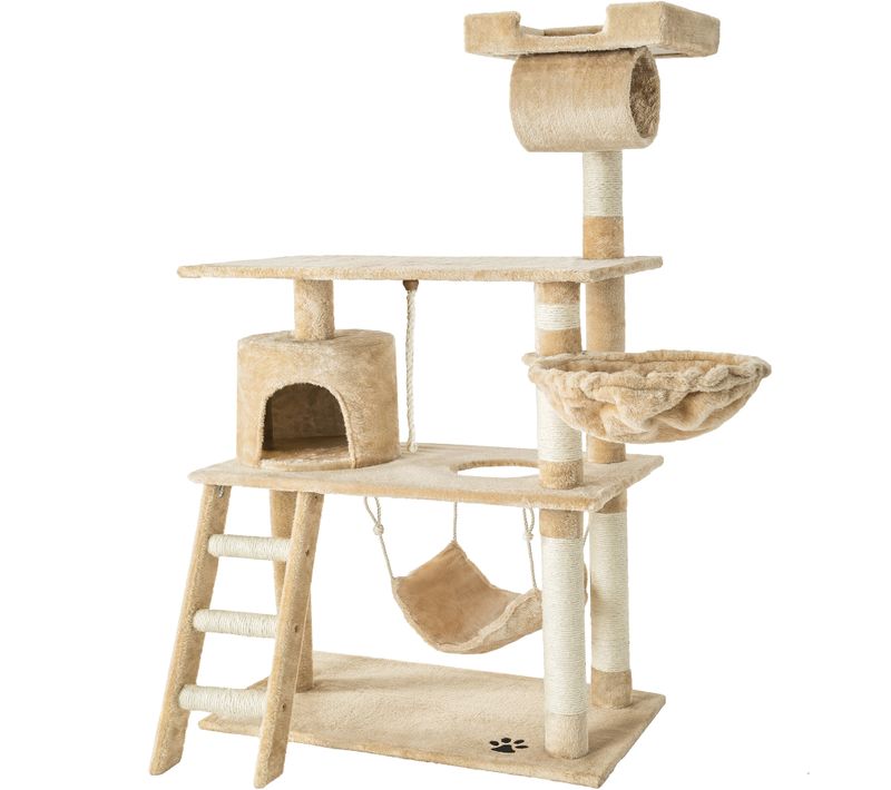 Arbre à Chat Griffoir Escalade 141 Cm Avec Système De Sécurité Beige