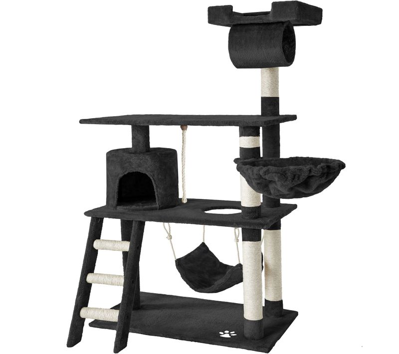 Arbre à Chat Griffoir Escalade 141 Cm Avec Système De Sécurité Noir