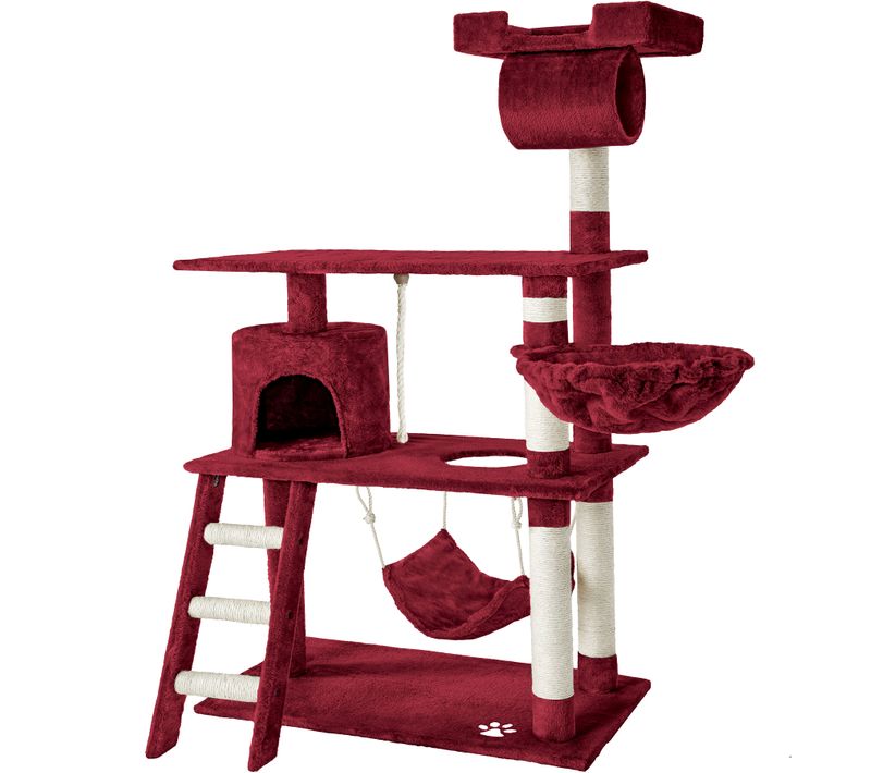 Arbre à Chat Griffoir Escalade 141 Cm Avec Système De Sécurité Rouge