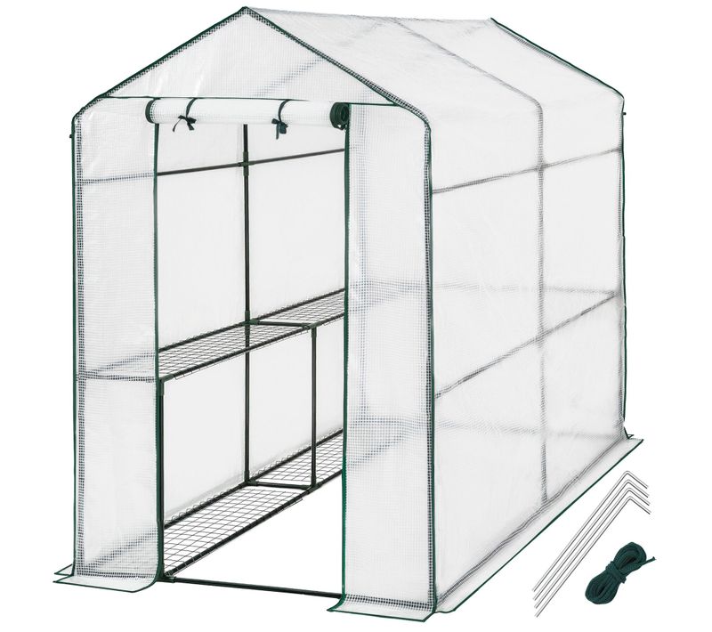Serre De Jardin Plastique Souple Blanc 2,23 M² Avec 4 Étagères Anti-uv