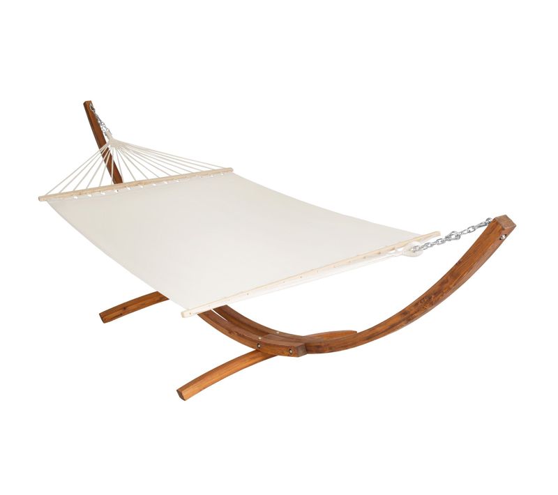 Hamac Sur Pied Avec Structure En Bois 2 Personnes 205 X 150 Cm Blanc