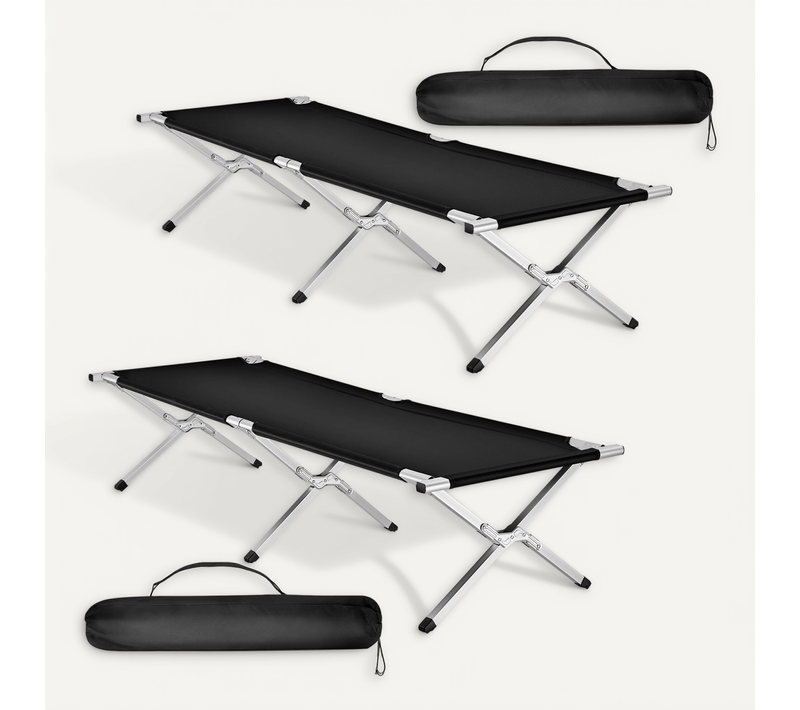 Lot De 2 Lits De Camp En Aluminium Noir