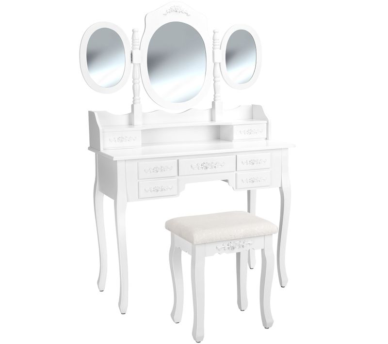 Coiffeuse Avec 3 Miroirs 7 Tiroirs - Tabouret Inclus