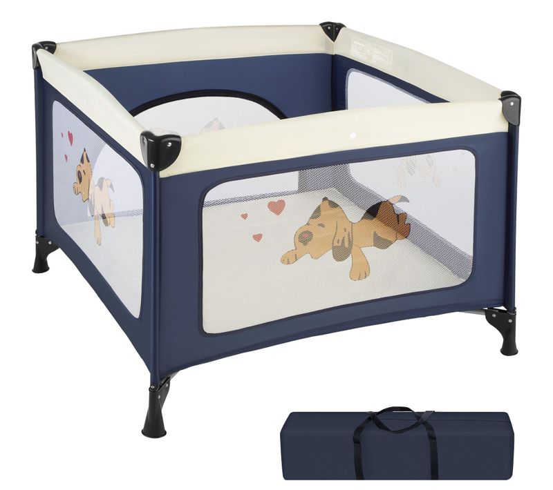 Lit De Voyage Pour Enfants Pliable Et Réglable En Hauteur Avec Sac De Transport Bleu