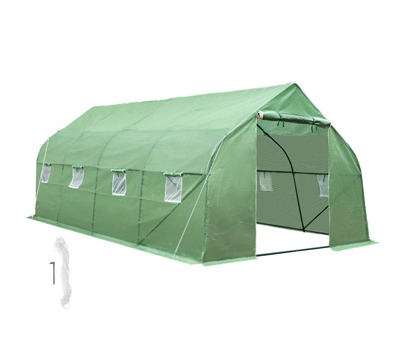 Serre Tunnel 18 M² En Plastique Vert Avec 8 Fenêtres 600x300x205 Cm