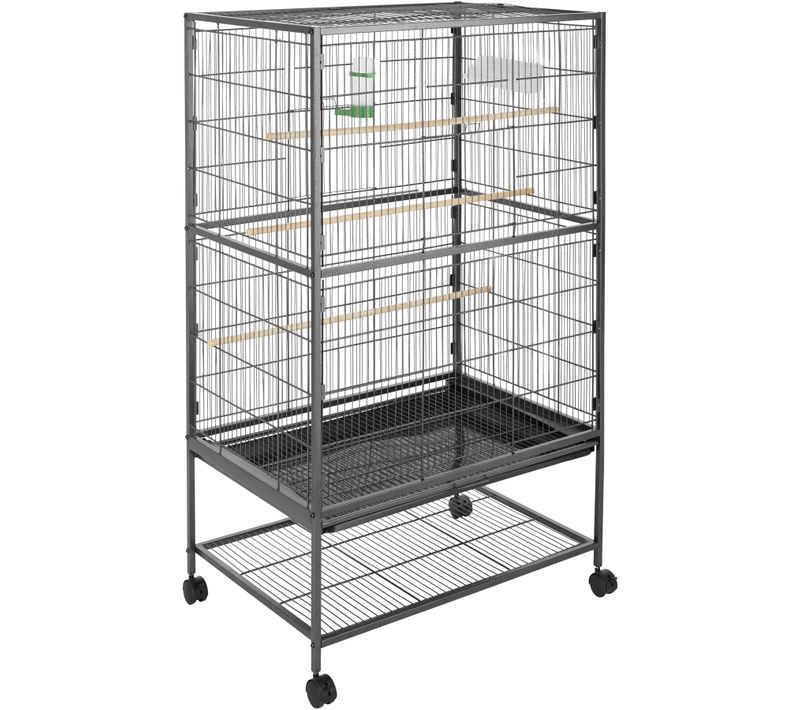 Cage à Oiseaux En Acier Avec Tiroir Et 3 Perchoirs Gris Anthracite