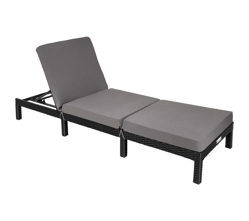 Bain De Soleil Transat Résine Tressée Acier Robuste Rembourrage Noir