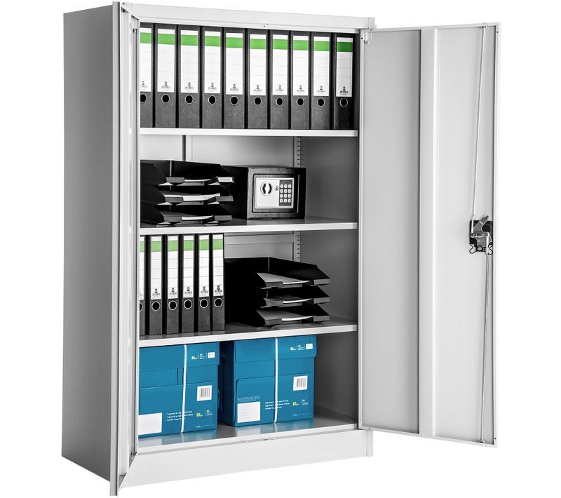 Armoire De Bureau En Acier 3 Étagères Réglables En Hauteur Gris