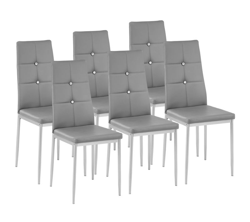 Ensemble De 6 Chaises Salle à Manger Paillettes Cuir Synthétique Gris