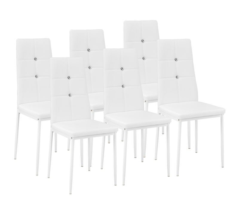 Ensemble De 6 Chaises De Salle à Manger Aspect Cuir à Paillettes Blanc