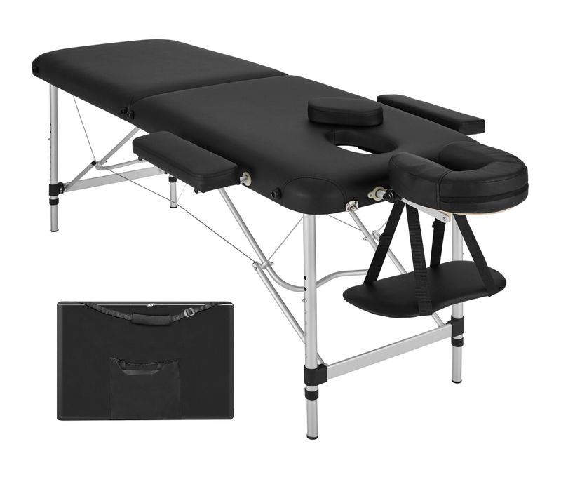 Table De Massage Portable Pliante 2 Zones Avec Sac De Transport Inclus Noir