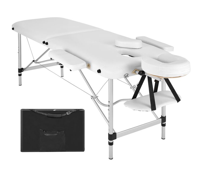 Table De Massage Portable Pliante 2 Zones Avec Cadre En Aluminum 60cm De Large Blanc