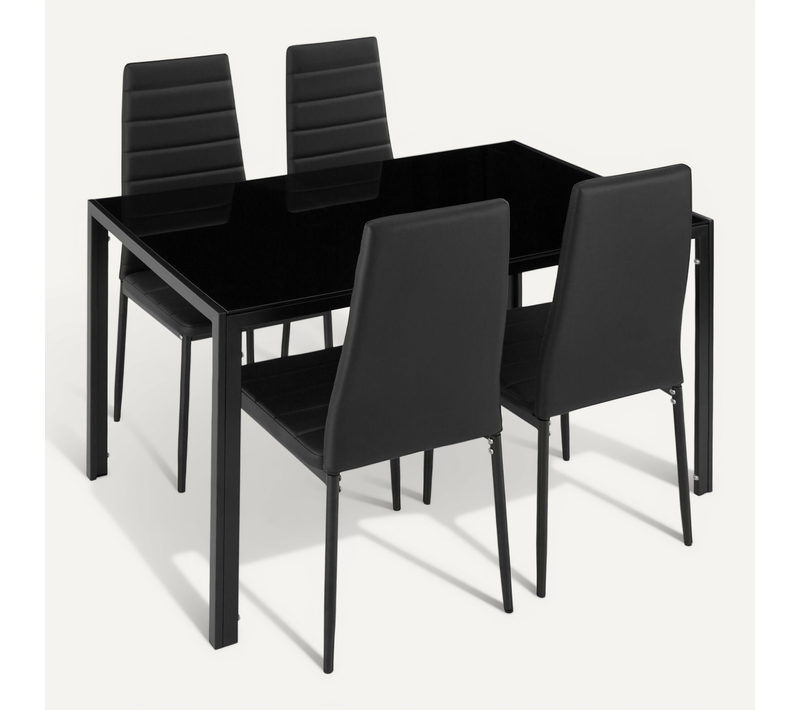 Ensemble Table Et 4 Chaises Salle À Manger En Acier Verre Noir Design 120x70x75cm Confort