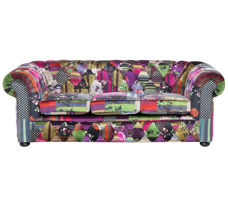 Canapé 3 Places Patchwork Bordeaux Violet Chesterfield